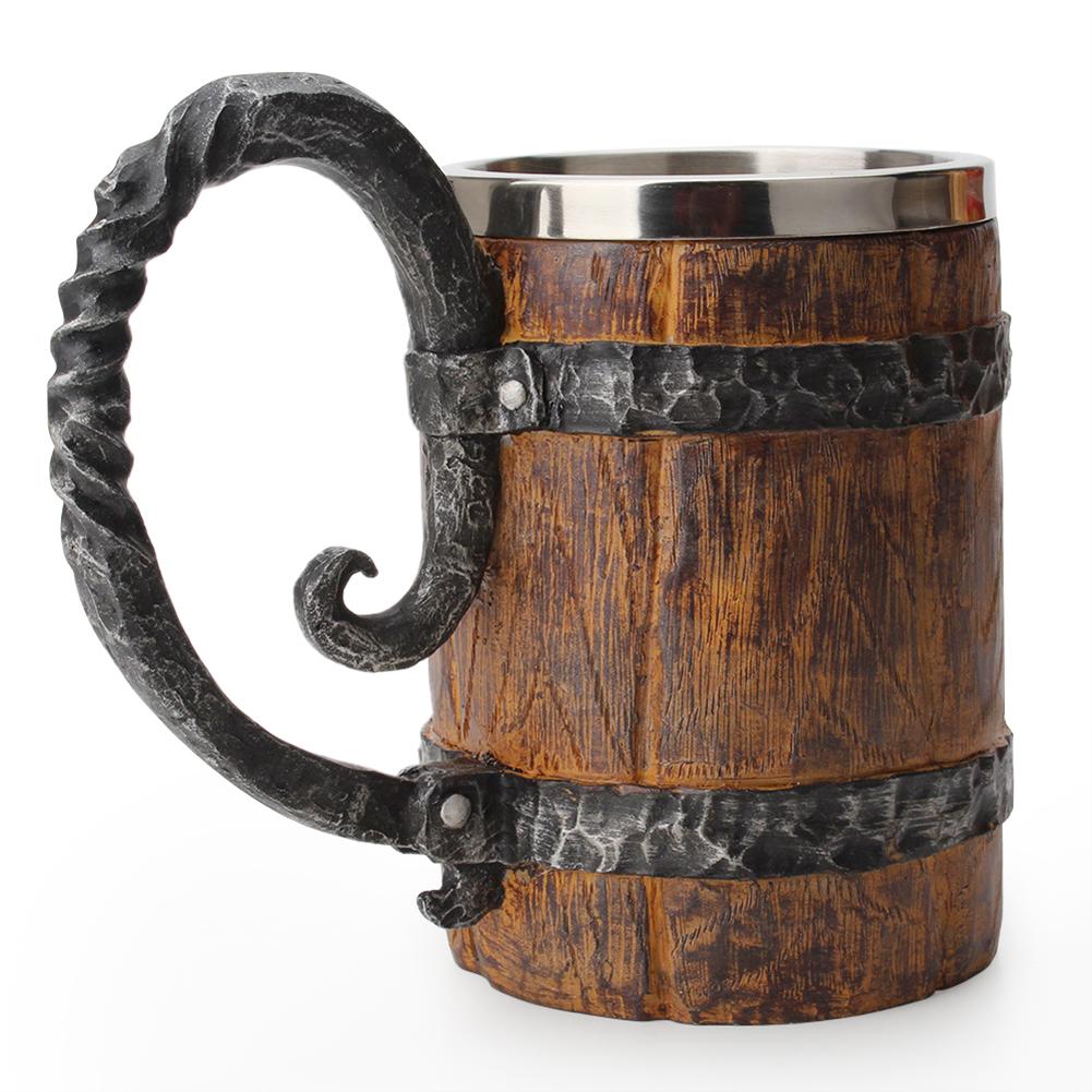 Medieval Wooden Beer Barrel Style Beer Mugs Double Wall Insulated
