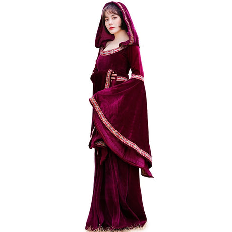 Medieval Court Hooded Dresses Matching Outfits Red Robes Costume