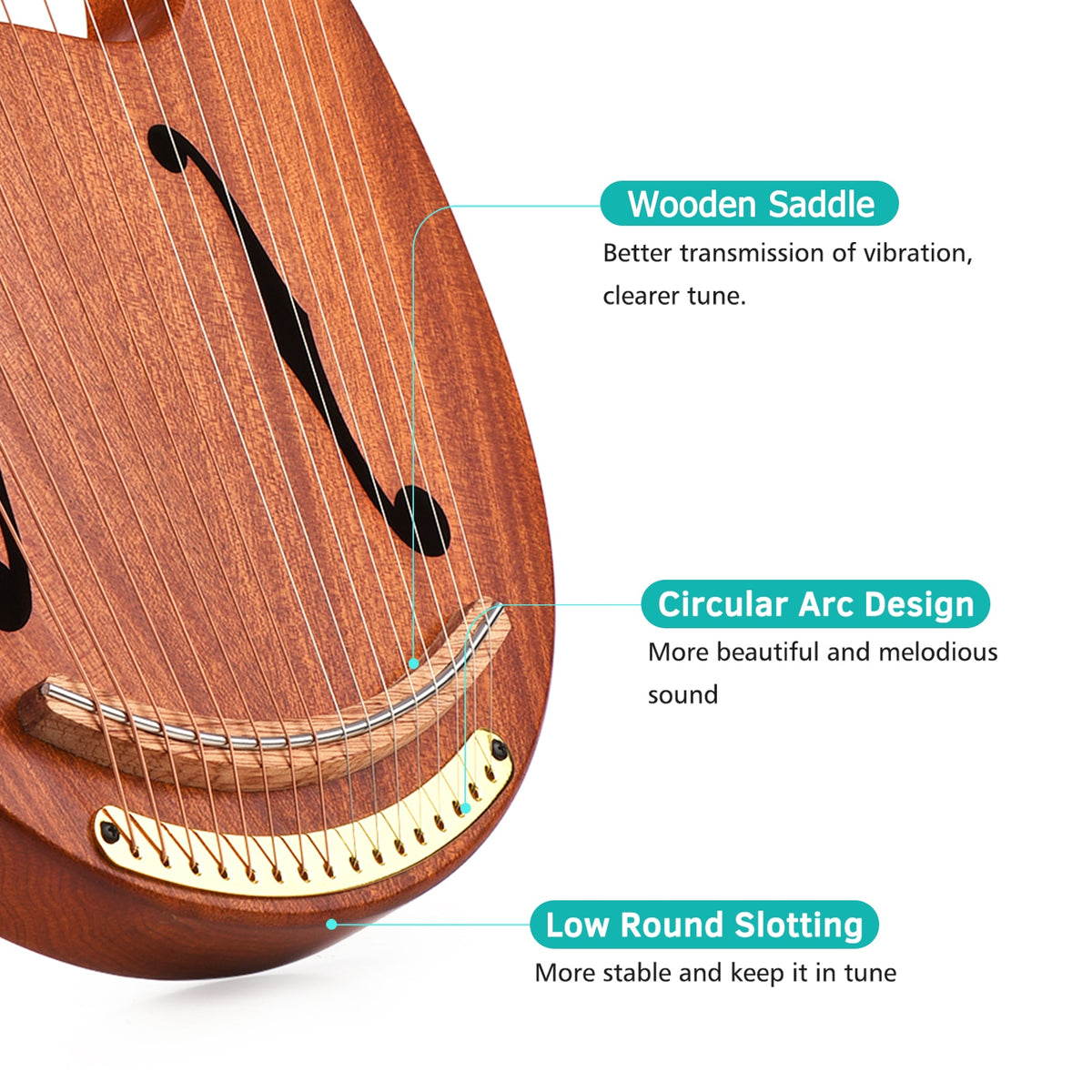 16-String Wooden Lyre Harp with Carry Bag, Tuning Wrench, Music Book