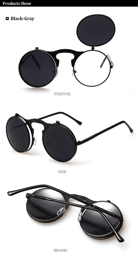 Retro Flip Up Round Sunglasses
