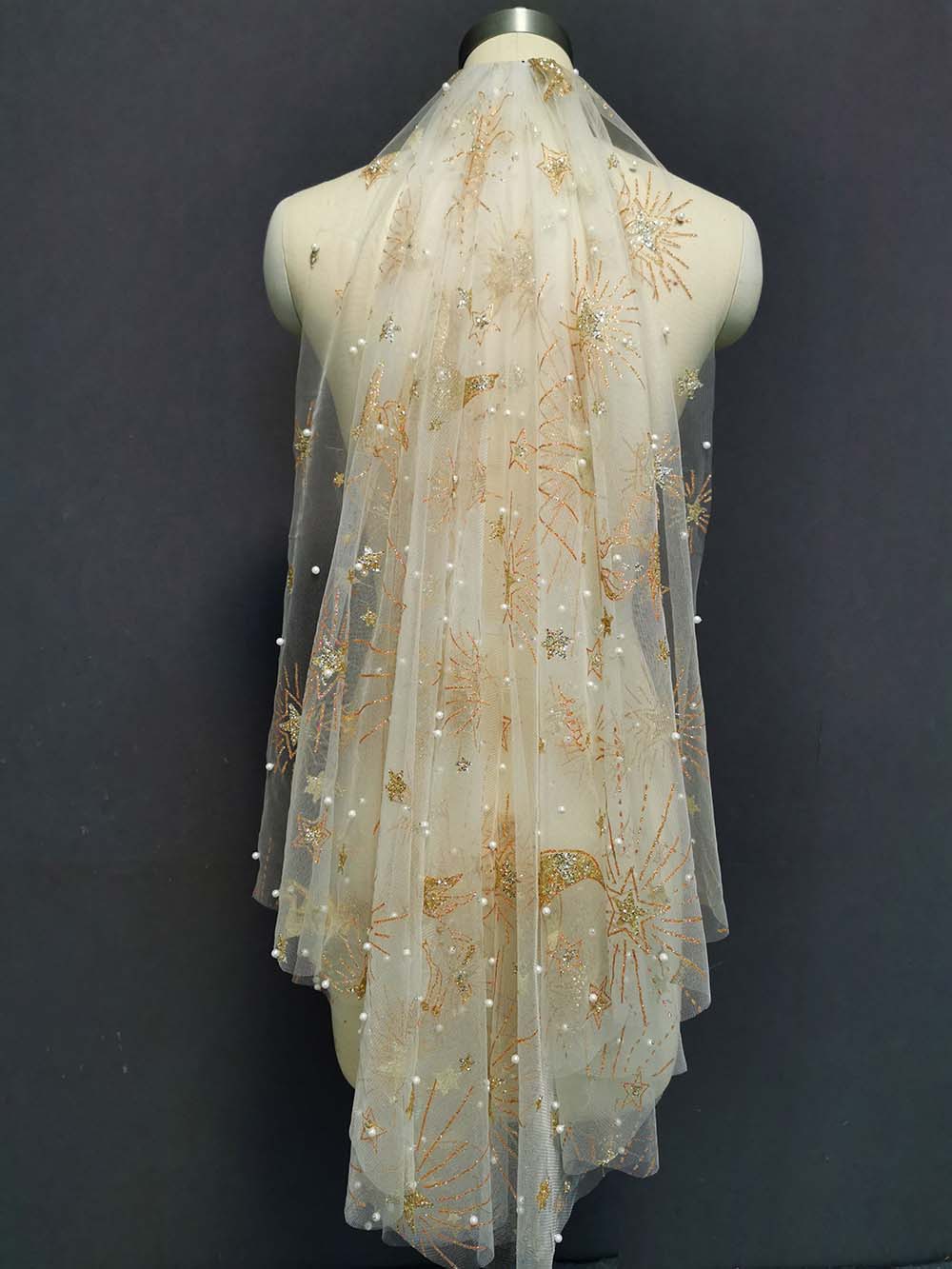 Pearls and Glitter Gold Dust Short Bridal Veil with Comb