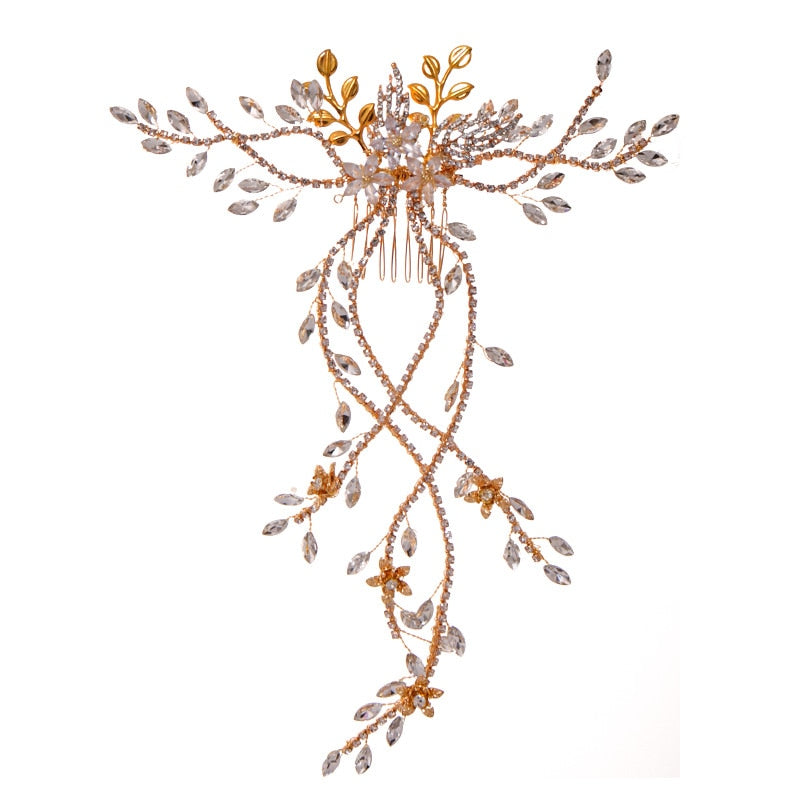 Pearl Crystal Flower Wedding Tassel Hair Combs