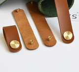 Brass and Italian Vegetable Leather Cabinet Drawer Pulls Furniture Handles