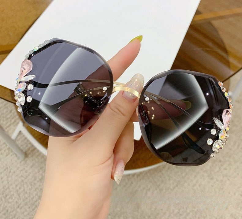 Rimless Large Diamond Studded Sunglasses