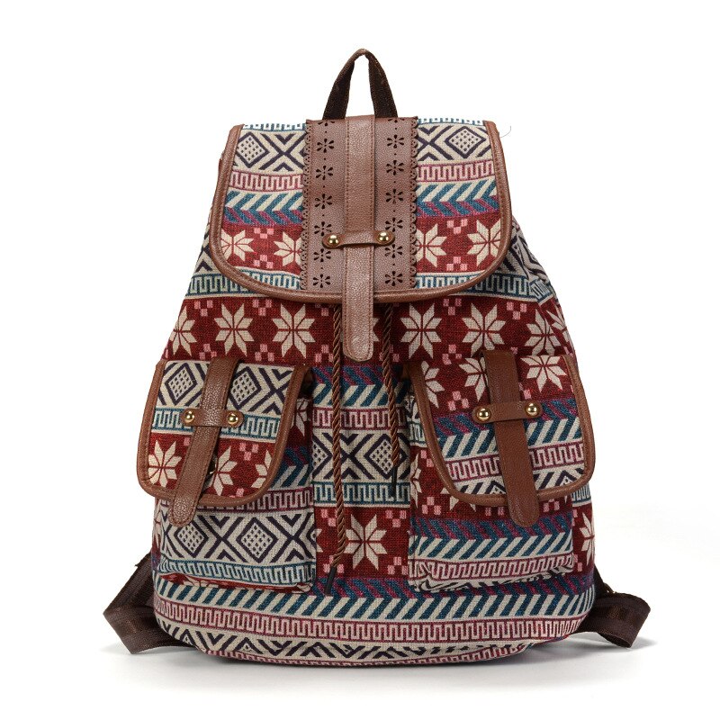Boho Backpack Canvas Rucksack Faux Leather