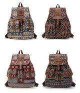 Boho Backpack Canvas Rucksack Faux Leather