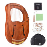 16-String Wooden Lyre Harp with Carry Bag, Tuning Wrench, Music Book