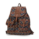 Boho Backpack Canvas Rucksack Faux Leather