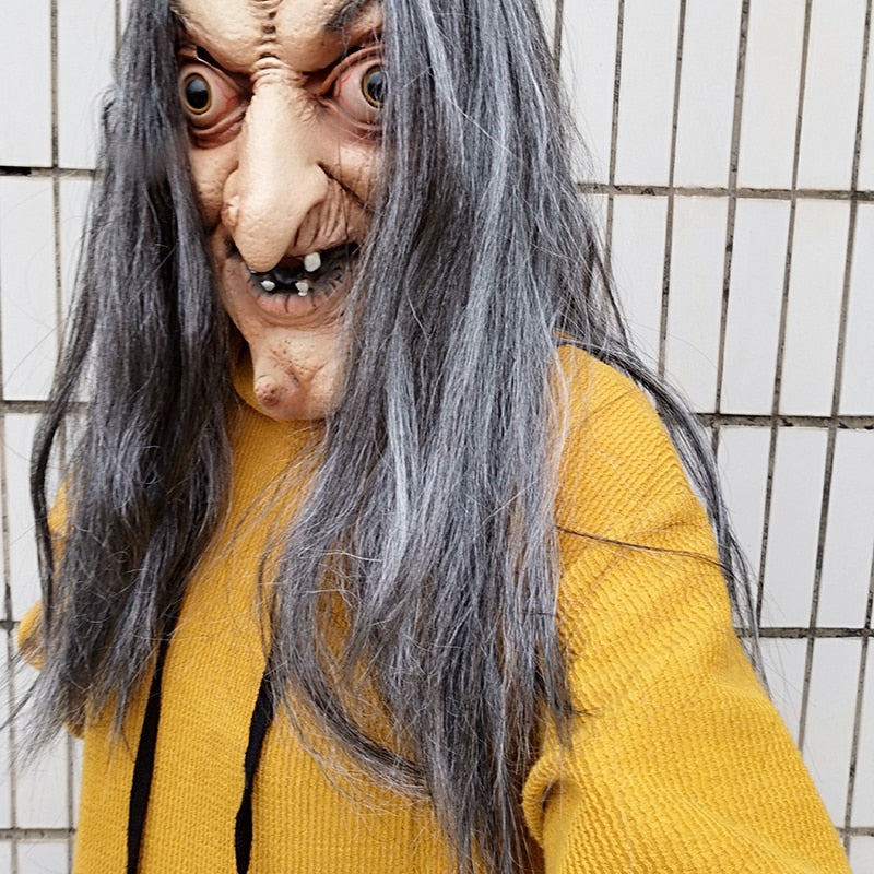 Scary Old Witch Mask Latex with Hair