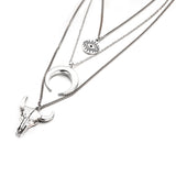 Evil Eye Moon Bull Head Multi Layer Necklace