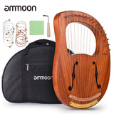 16-String Wooden Lyre Harp with Carry Bag, Tuning Wrench, Music Book