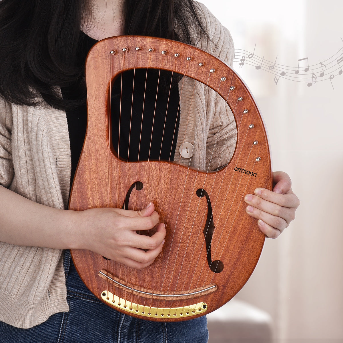 16-String Wooden Lyre Harp with Carry Bag, Tuning Wrench, Music Book