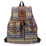 Boho Backpack Canvas Rucksack Faux Leather