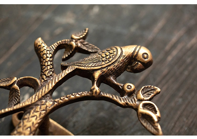 Parrot in a Tree Brass Door Pull Handmade Hardware