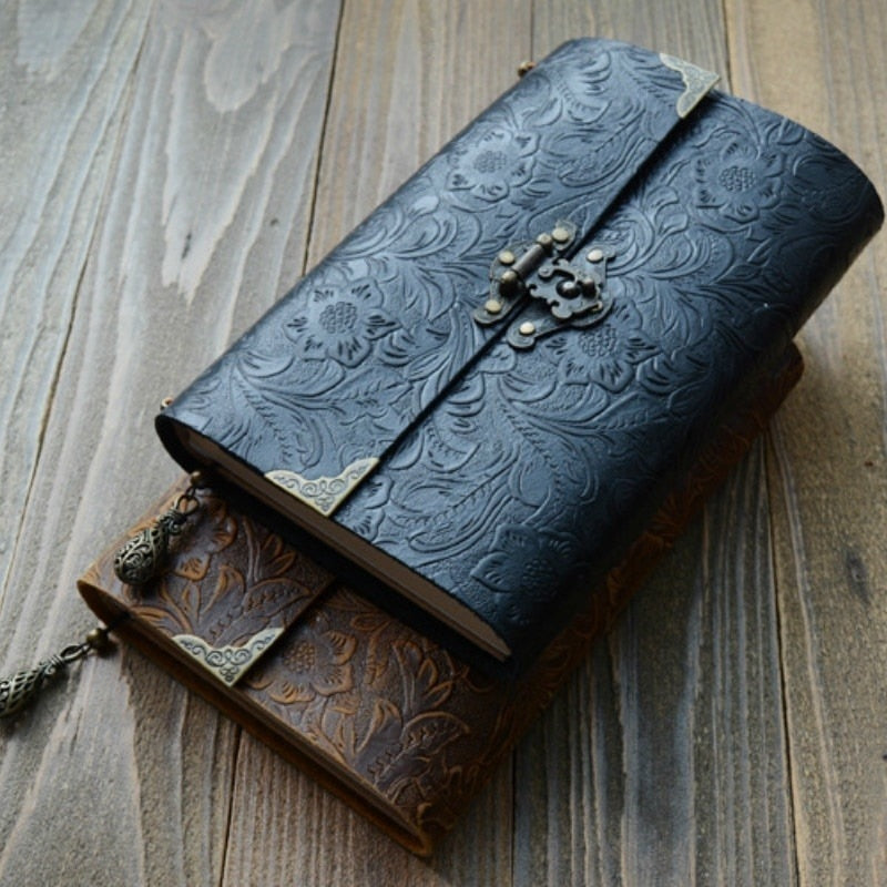 Lock and Key Embossed Pattern Faux Leather Notebook