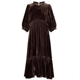 Christine Ruffled Velvet Long Sleeve Dress