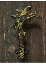 Parrot in a Tree Brass Door Pull Handmade Hardware