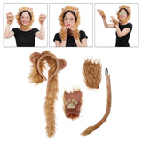 Lion Plush Ears Headband Tail and Paws Set Halloween Costume for Adults and Kids