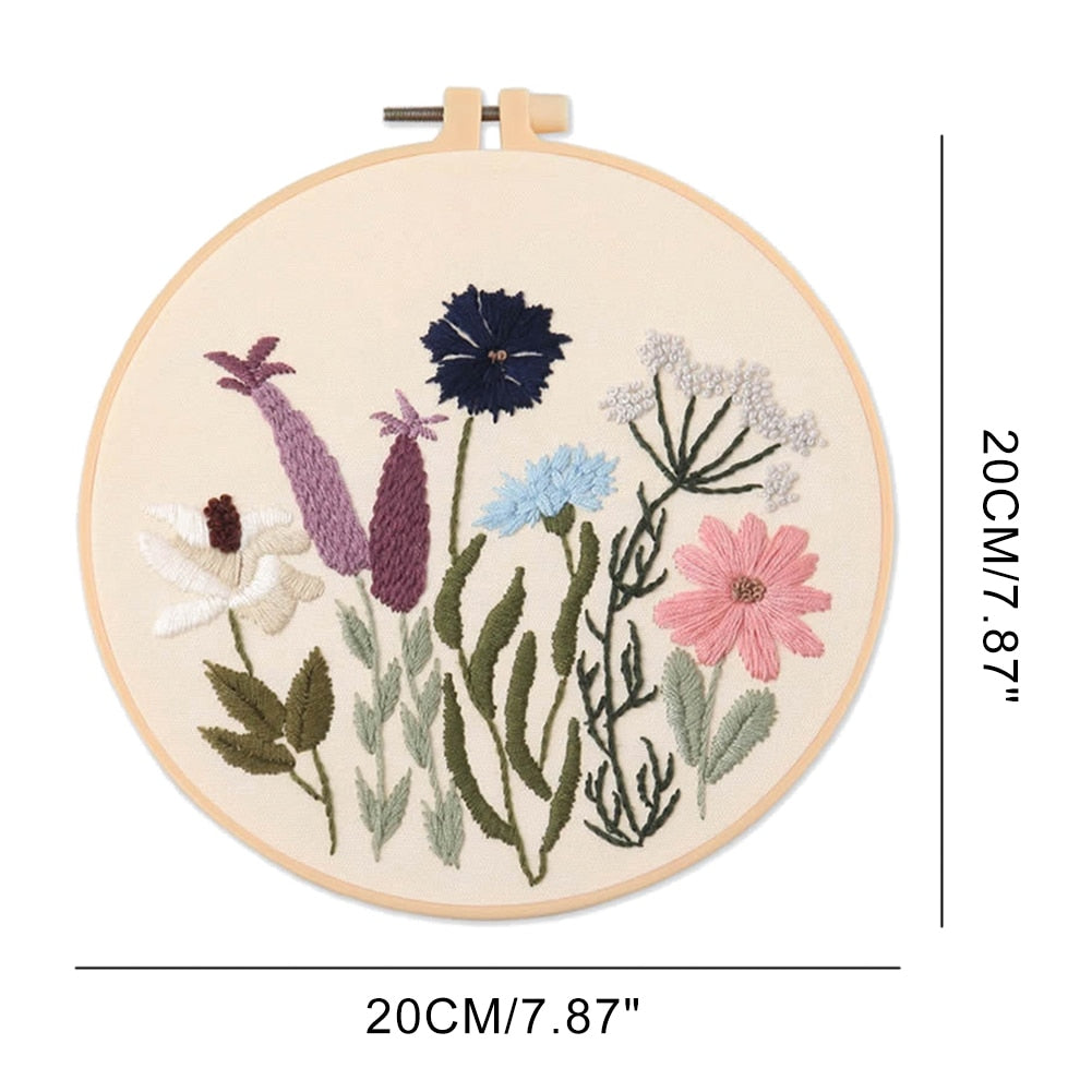 Meadow Flowers Embroidery Starter Kit With Pattern and Instructions and Hoop