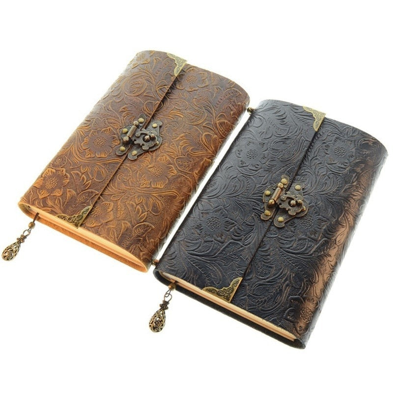 Lock and Key Embossed Pattern Faux Leather Notebook