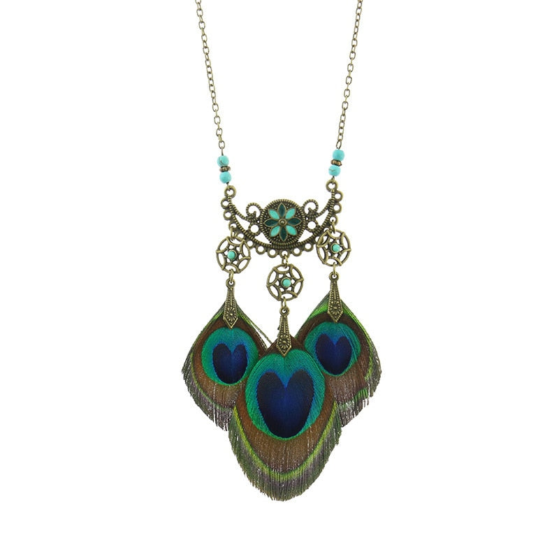Peacock Feather Pendant Necklaces
