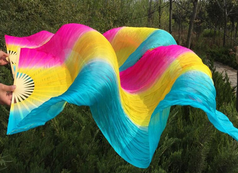 1Pair 100% Real Silk Dance Fan Gradient Stage Dance Silk Fans