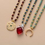 Horn Evil Eye Heart Pendant Glass Seed Beads Short Choker Necklaces