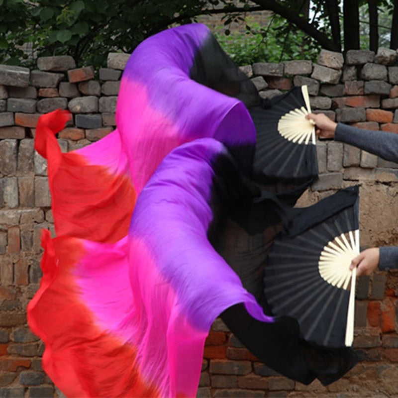 1Pair 100% Real Silk Dance Fan Gradient Stage Dance Silk Fans