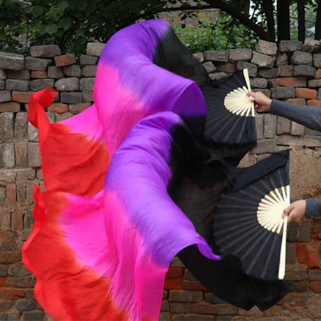 1Pair 100% Real Silk Dance Fan Gradient Stage Dance Silk Fans