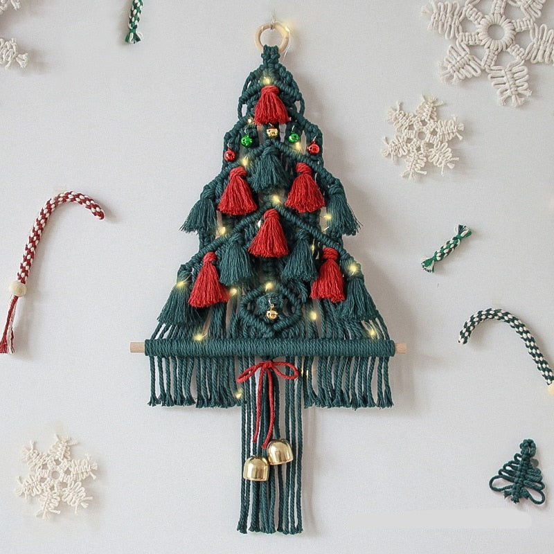 Macrame Boho Christmas Tree Wall Hanging Tassels Bells