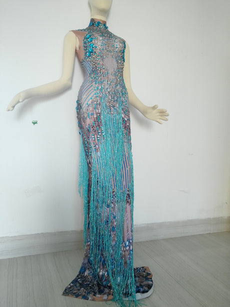Miranda Blue Tassel Dress Performance Stage Wear