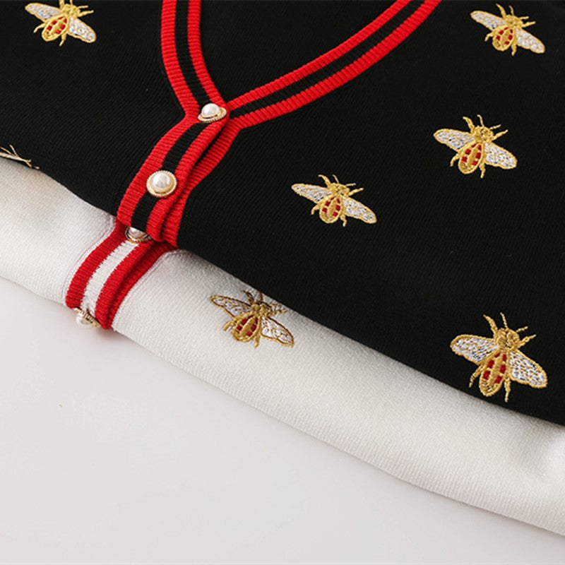 Preppy Bee Embroidered Cardigan