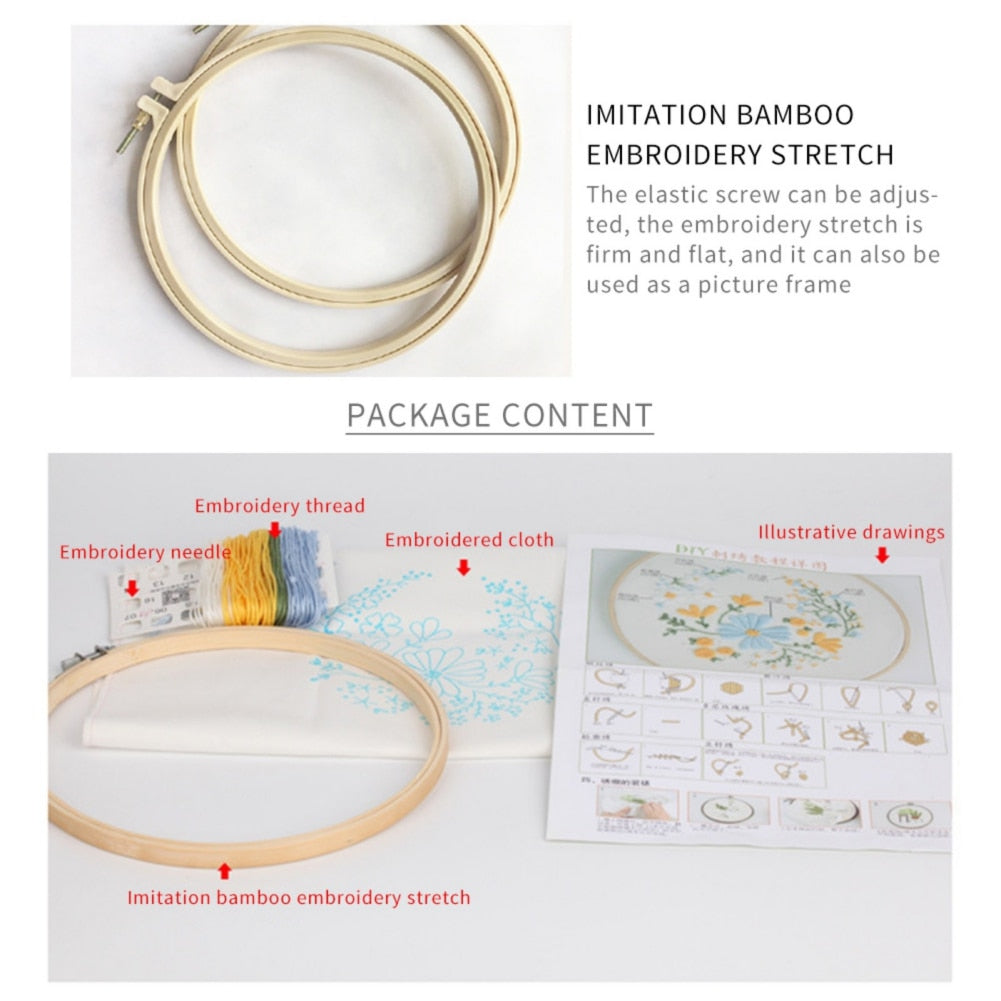 Meadow Flowers Embroidery Starter Kit With Pattern and Instructions and Hoop