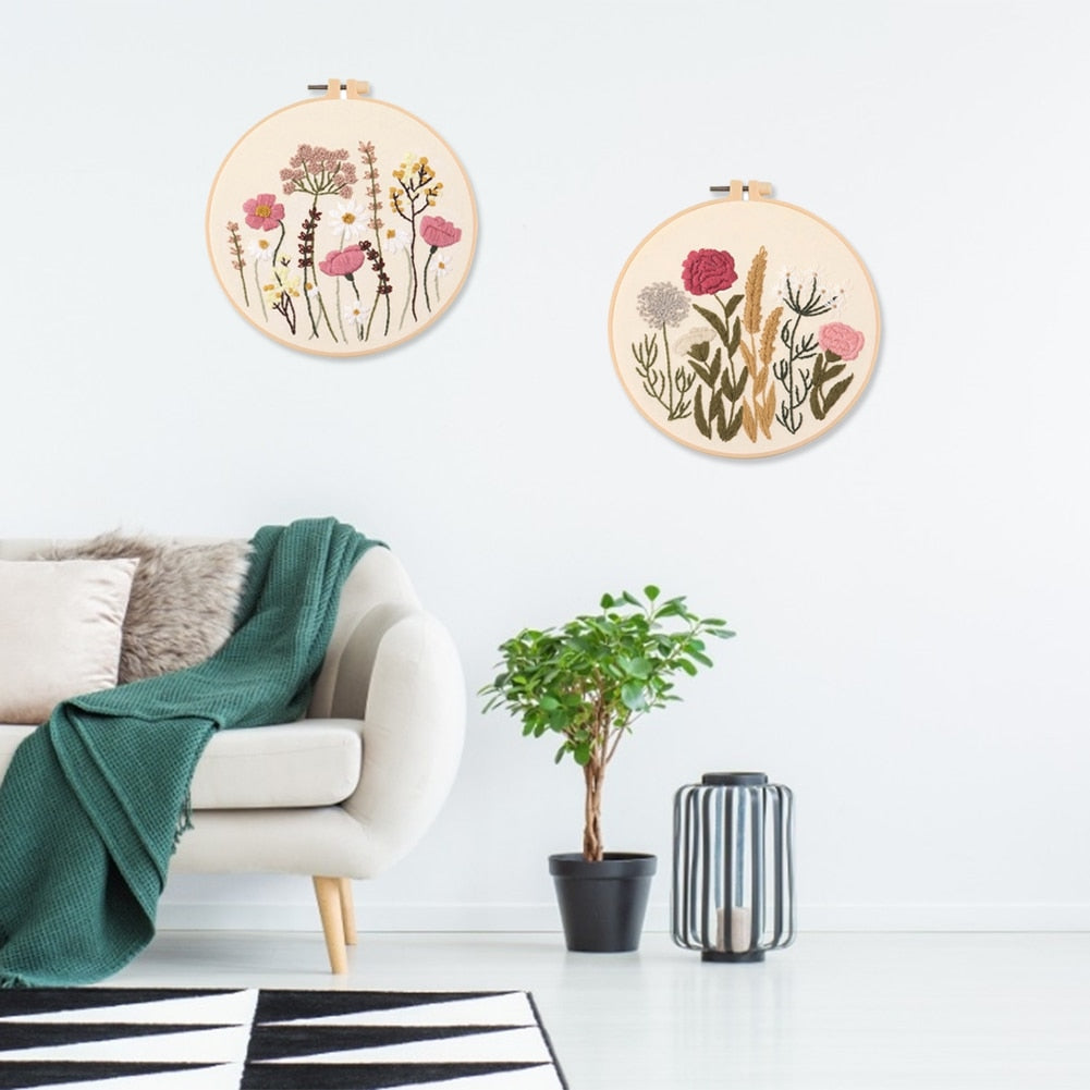 Meadow Flowers Embroidery Starter Kit With Pattern and Instructions and Hoop