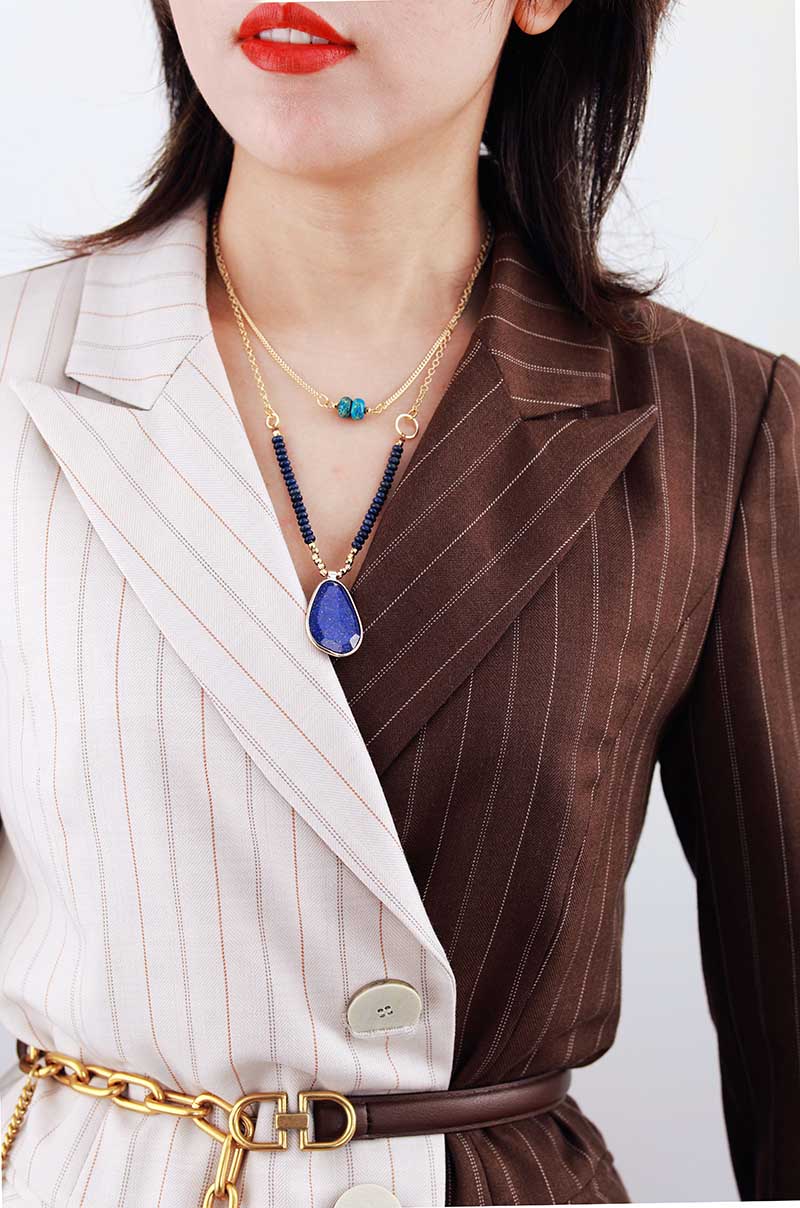 Blue Lapis Lazuli Two Strand Pendant Necklace