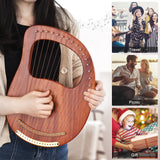 16-String Wooden Lyre Harp with Carry Bag, Tuning Wrench, Music Book