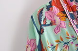 Boho Vintage Floral Print Short Kimono Wrap Tops