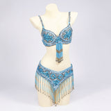 Belly Dancers Beaded Bra and Belt Set Belly Dance Costume Set with Bells