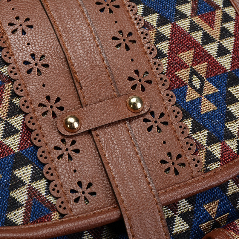 Boho Backpack Canvas Rucksack Faux Leather