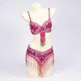Belly Dancers Beaded Bra and Belt Set Belly Dance Costume Set with Bells