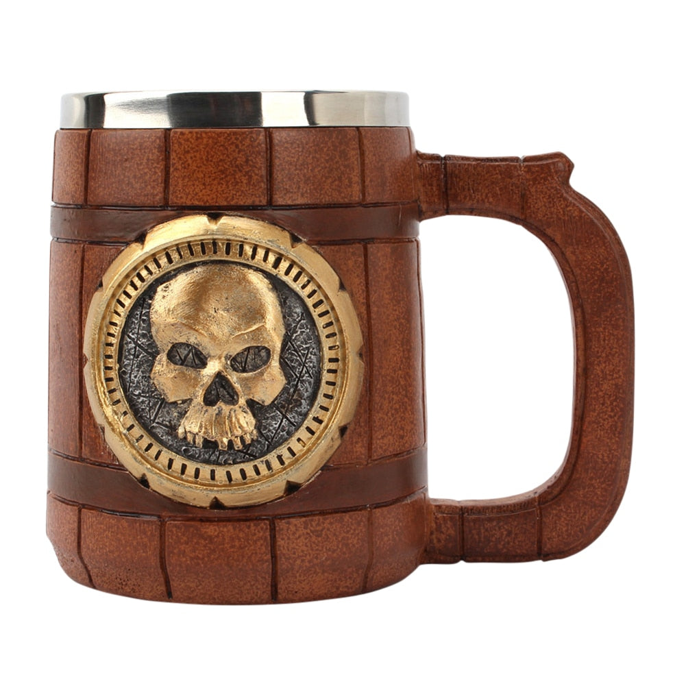 Medieval Wooden Beer Barrel Style Beer Mugs Double Wall Insulated