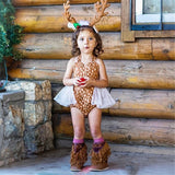 Christmas Baby Girl Deer Costume Antlers Headband Set