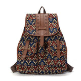 Boho Backpack Canvas Rucksack Faux Leather
