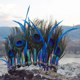 Blue Crystal Peacock Feather Goddess Crown