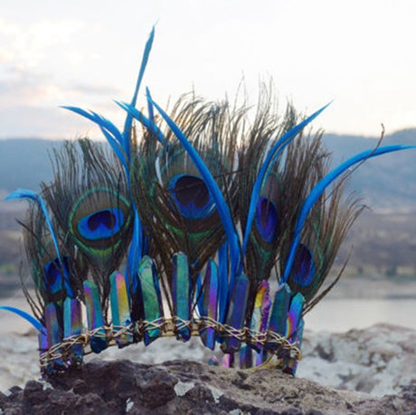 Blue Crystal Peacock Feather Goddess Crown
