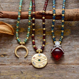 Horn Evil Eye Heart Pendant Glass Seed Beads Short Choker Necklaces