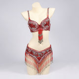 Belly Dancers Beaded Bra and Belt Set Belly Dance Costume Set with Bells