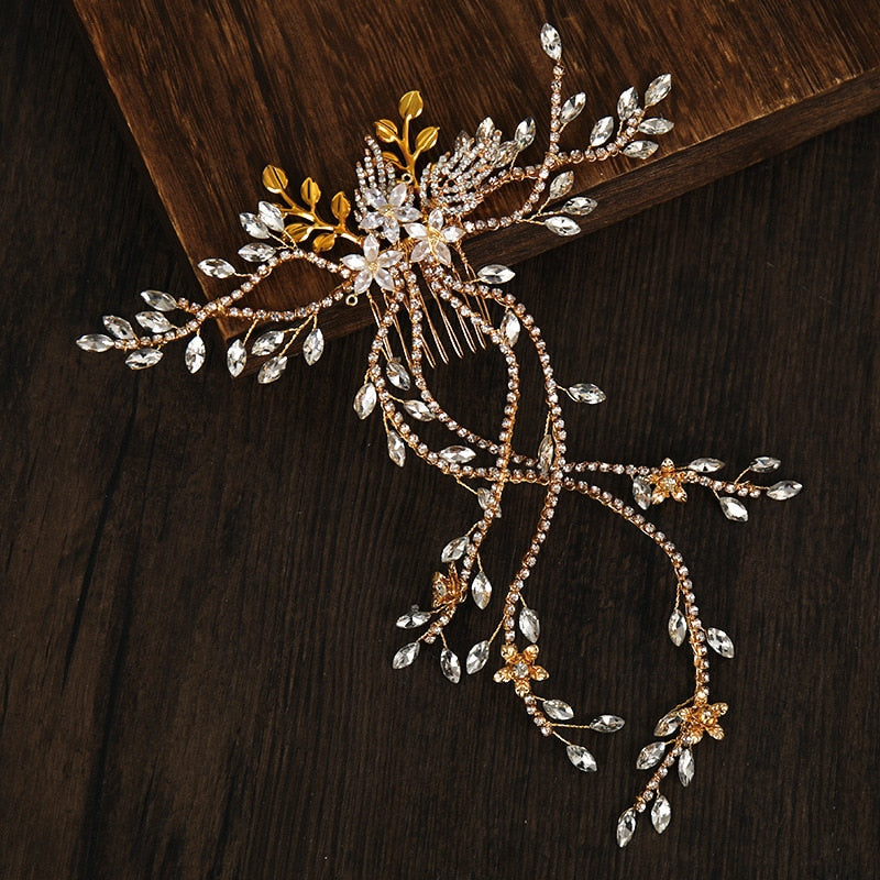 Pearl Crystal Flower Wedding Tassel Hair Combs