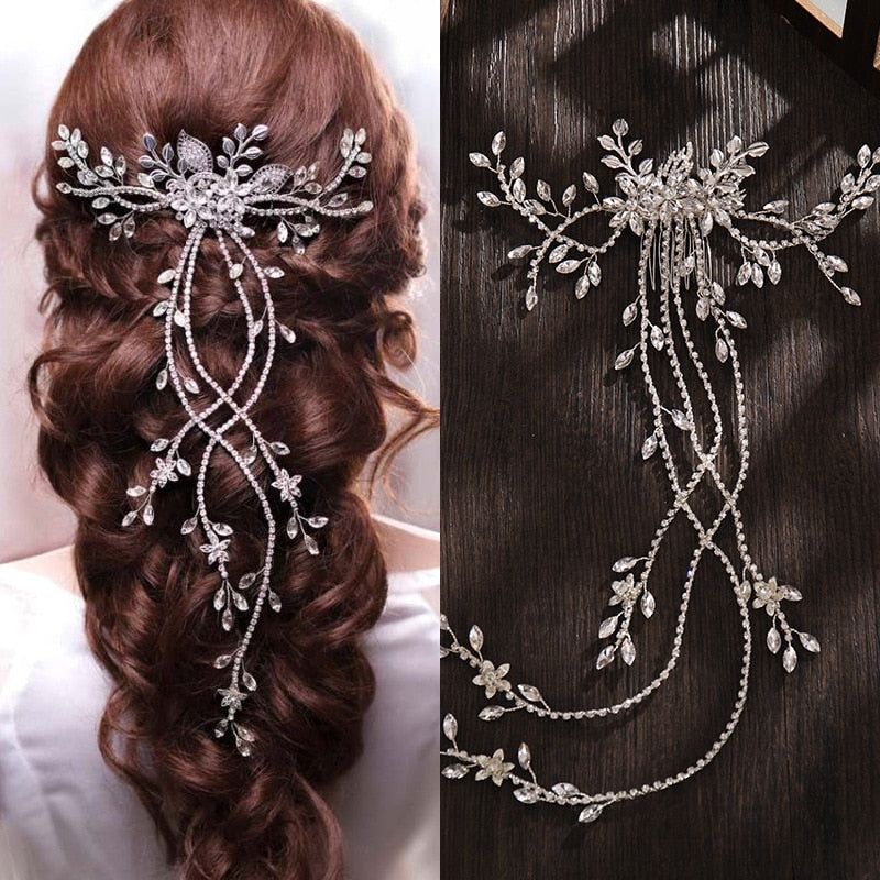 Pearl Crystal Flower Wedding Tassel Hair Combs