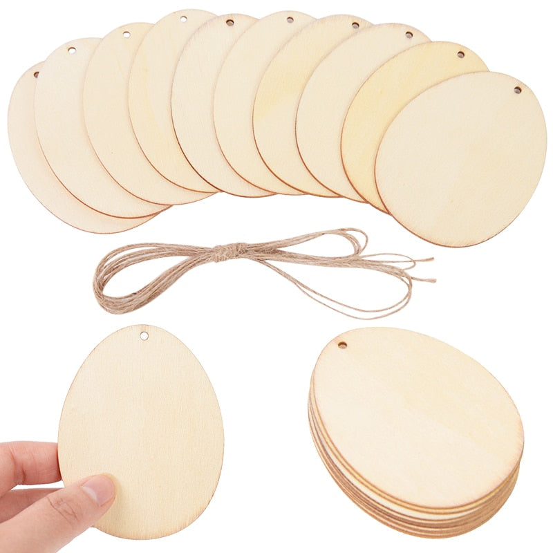 10/25/50pcs Easter Eggs DIY Wooden Craft Hanging Ornament Easter Decorations